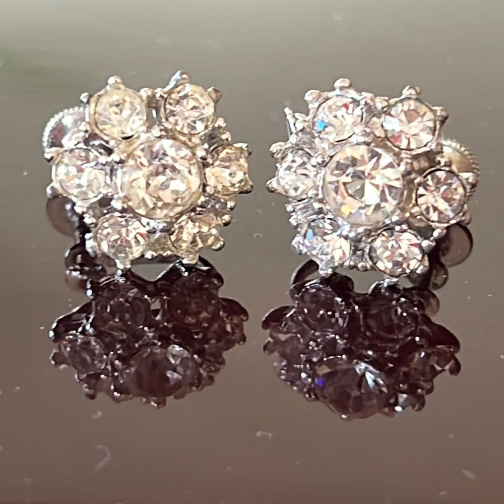 Vintage rhinestone earrings.  Clusters.  Screw backs for non pierced wears.